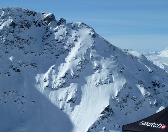 The women's venue to the lookers right of the Bec du Rosse at the 2013 Verbier Xtreme, taken on inspection day