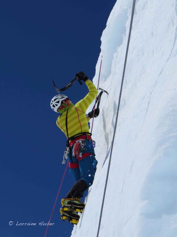 Ice climbing on the big seracs lower down on the glacier